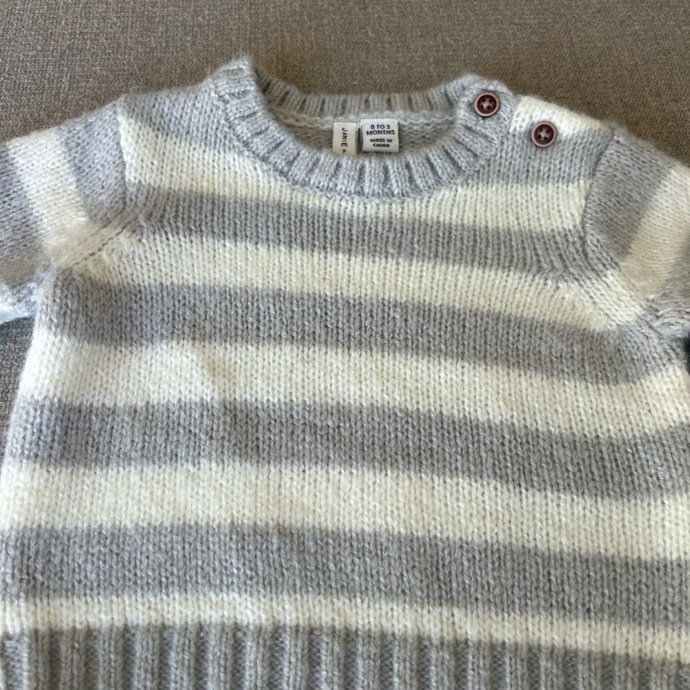 Janie and Jack Gray and White Striped Sweater